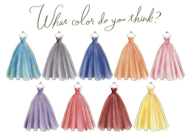 名古屋市結婚式場ビアンカーラヒルサイドテラス。大人気のドレス色当てクイズで使用する様々な色味のカラードレス。